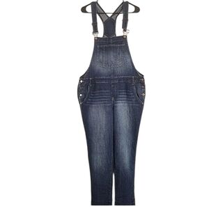 LEI Women's Blue Denim Overalls, Stretchy Fabric, Size M